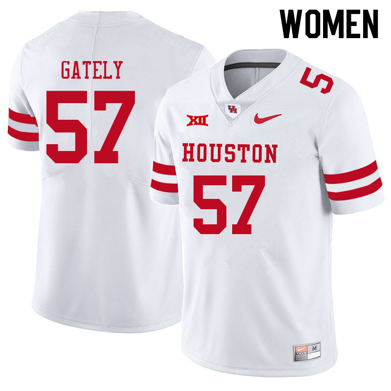 Women #57 Gavin Gately Houston Cougars College Big 12 Conference Football Jerseys Sale-White